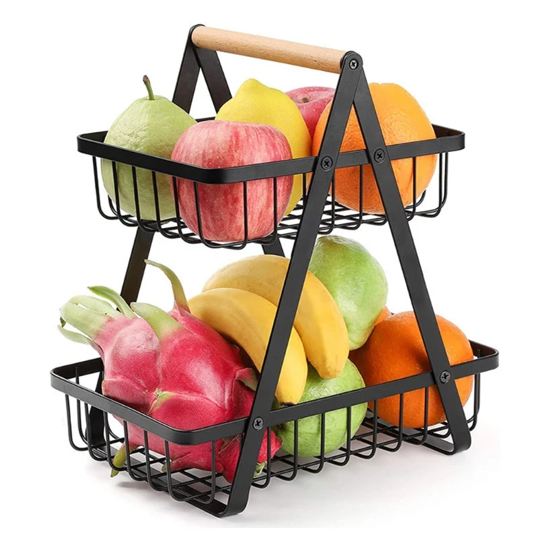 

Storage 2-tier Fruits Rack Toiletries Kitchen For Fruit Accessories Large Shelf Metal Household Basket Portable Vegetables