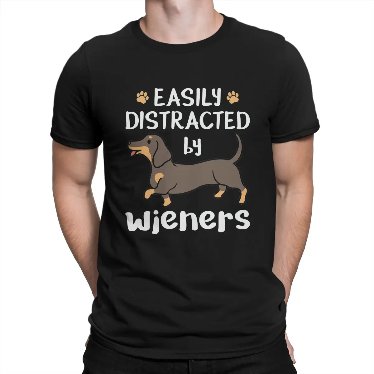 

Men Dachshund Easily Distracted By Wieners T Shirt Sausage Dog Pure Cotton Tops Unique Short Sleeve Crewneck Tee Shirt Printed