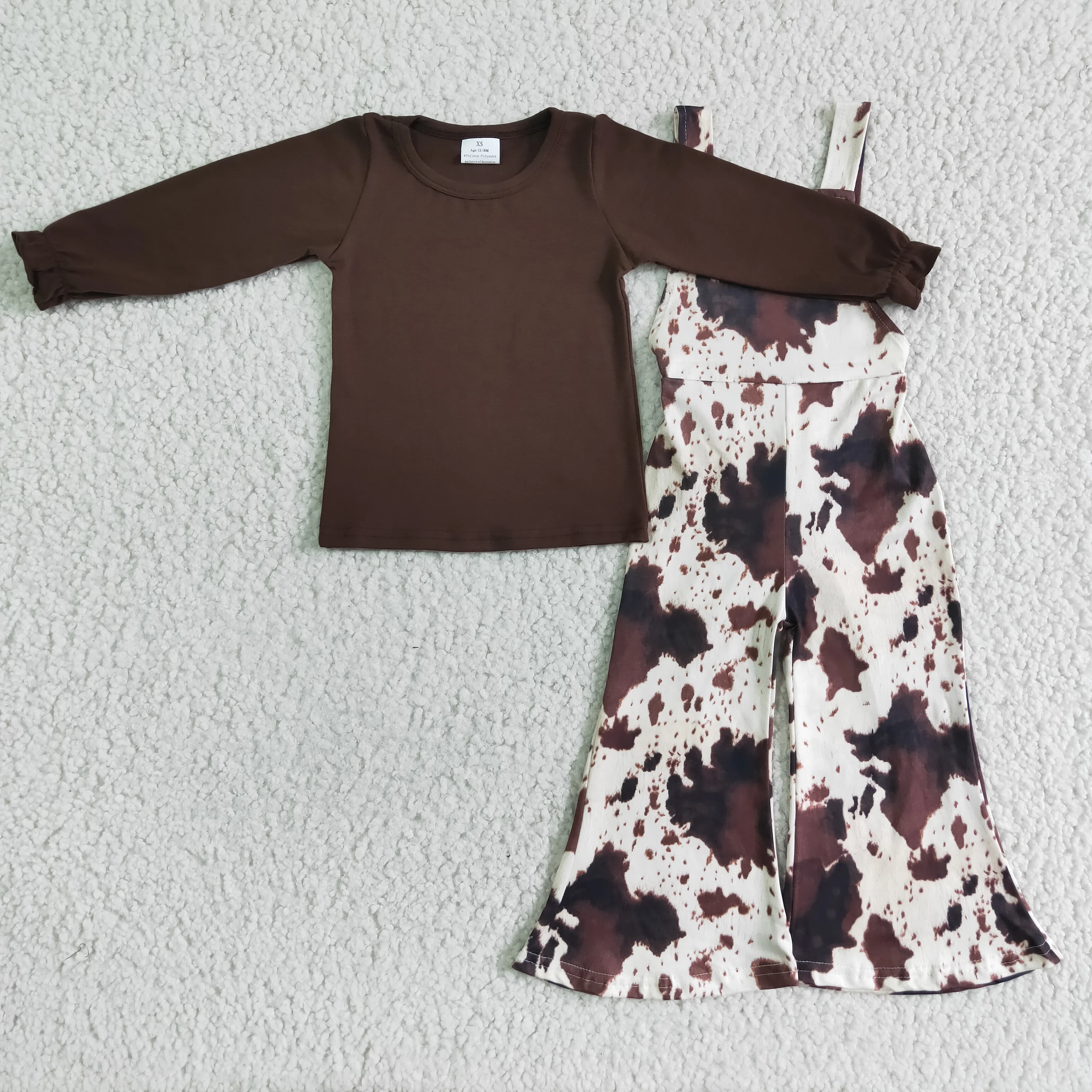

H​ot Products Wholesale RTS Girls Boutique Suspenders Baby Brown Clothes Outfit Kids Fall Overall Sets