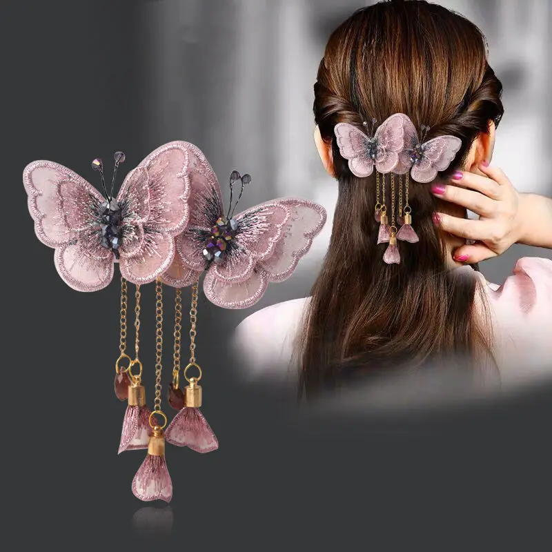 Модные аксессуары для волос с вышивкой бабочками и кисточками женщин элегантные