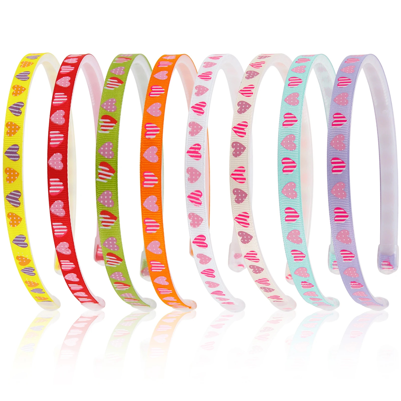 

8 Pc/lot Candy Color Ribbed Headband Heart Print Multicolor Girl Hairband Covered Hair Hoop Headwear Accessories for DIY