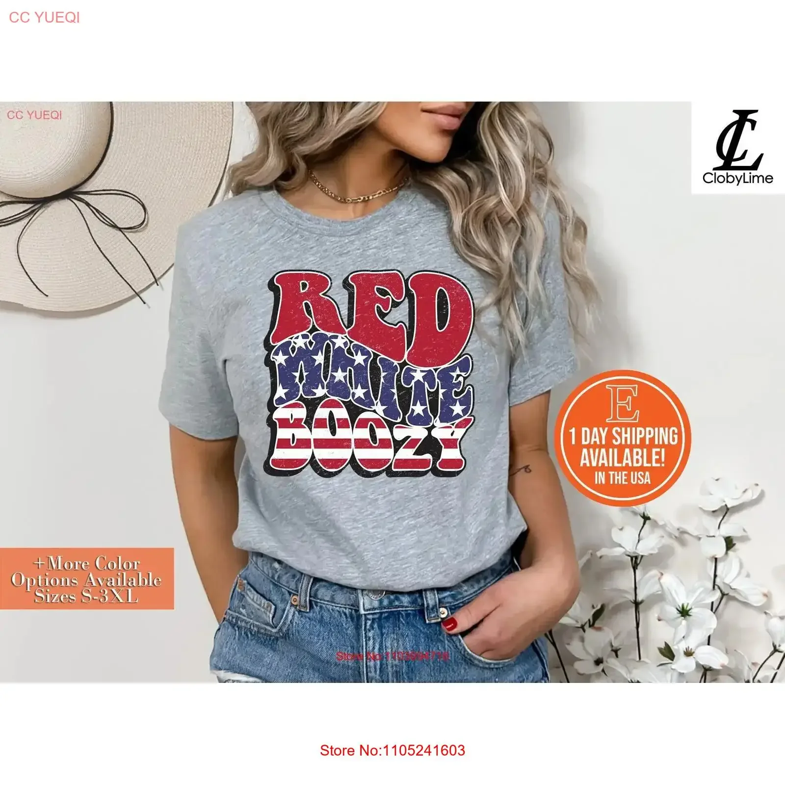 Фото Красно-белая футболка с надписью «Boozy USA» ко Дню независимости США, женская, патриотическая, винтажная, с эффектом потертости, для повседневной носки, эластичная. №1
