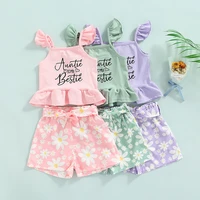 1 6y kids baby girls summer 2pcs outfit sleeveless letter print ribbed vest floral shorts sets cute clothing for girls