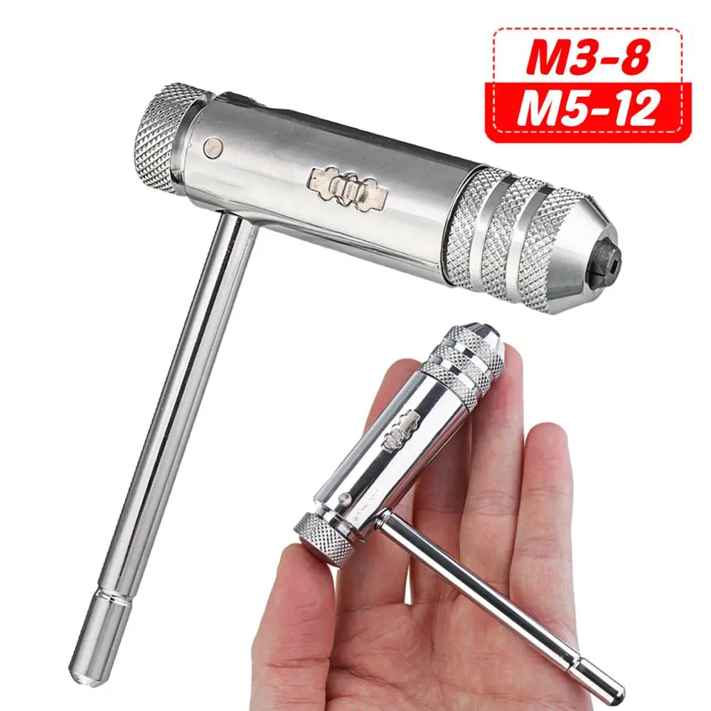 

M3-M8 / M5-M12 Adjustable T-Handle Ratchet Tap Wrench Machine Screw Thread Machinist Hand Screw Driver Tool