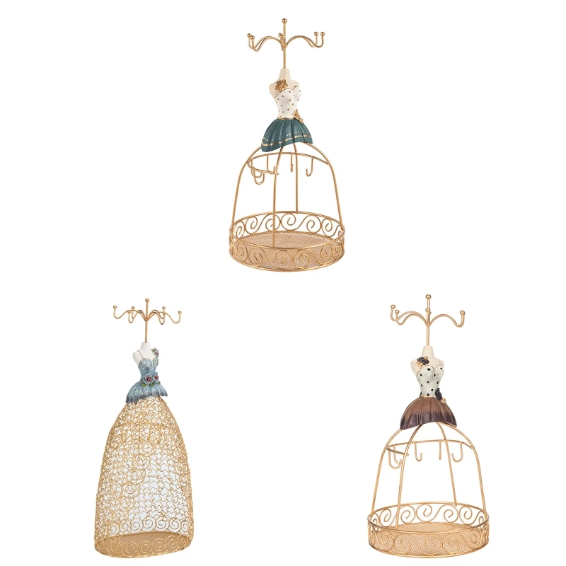 

M2EA Fashion Jewelry Display Stand Grid Skirt Organizer Holder Earrings Necklace Bracelet Ring Storage Box Display Rack