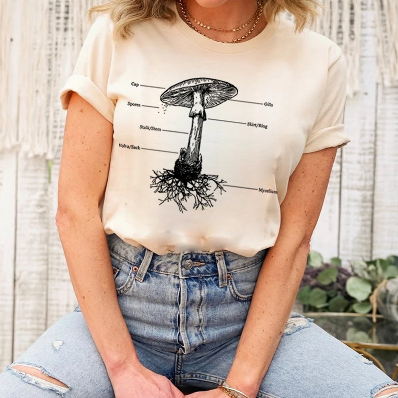 

Woman Tshirts Retro Apricot Mushroom Print Graphic Tees Streetwear Women Ladies Tops 2022 Y2k Aesthetic Clothes Female Shirts