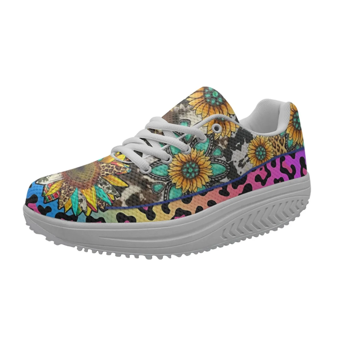 

Gradient Leopard Print Sunflower Pattern Ladies Spring Autumn Platform Shoes Brand Design Lace Up Sneakers Zapatillas de Mujer