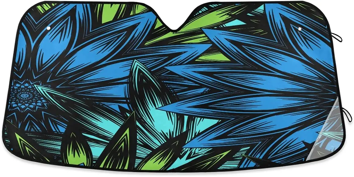 

Boho Ethnic Flowers Car Windshield Sunshades Teal Green Floral Sun Sunshade Blocks UV Rays Protector Keep Your Vehicle Cool Sun