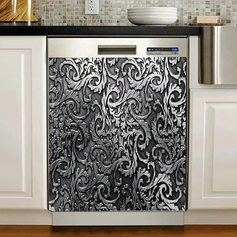 

Thuepak Folk Dishwasher Magnet,Engraved Metal Flower Cover Fridge Magnetic Kitchen Decor,3D Sticker Floral Panel Decal,Home Cabi
