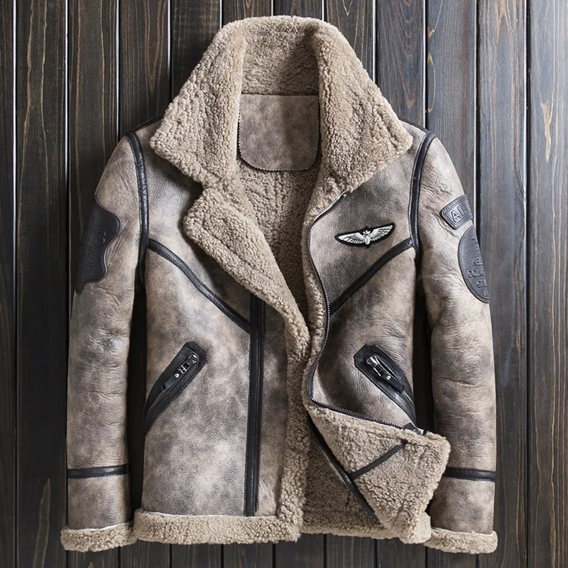 

Warm Thick Natural Sheep Shearling Coat Male Winter 2023 Casual Genuine Sheepskin Leather Jacket Men Jaqueta Masculina Gxy1144