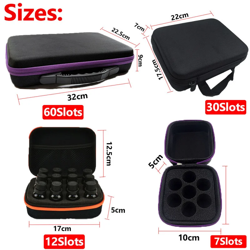 

7-60 Slots Essential Oil Bags Portable 5/10/15ML Perfume Oil Essential Oil Box Travel Carrying Holder Nail Polish Storage Bag