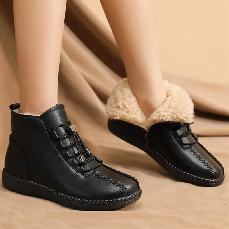 2022 winter women's plush warm shoes plus cotton women's casual flat snow boots women's soft-soled warm nude boots 35-42