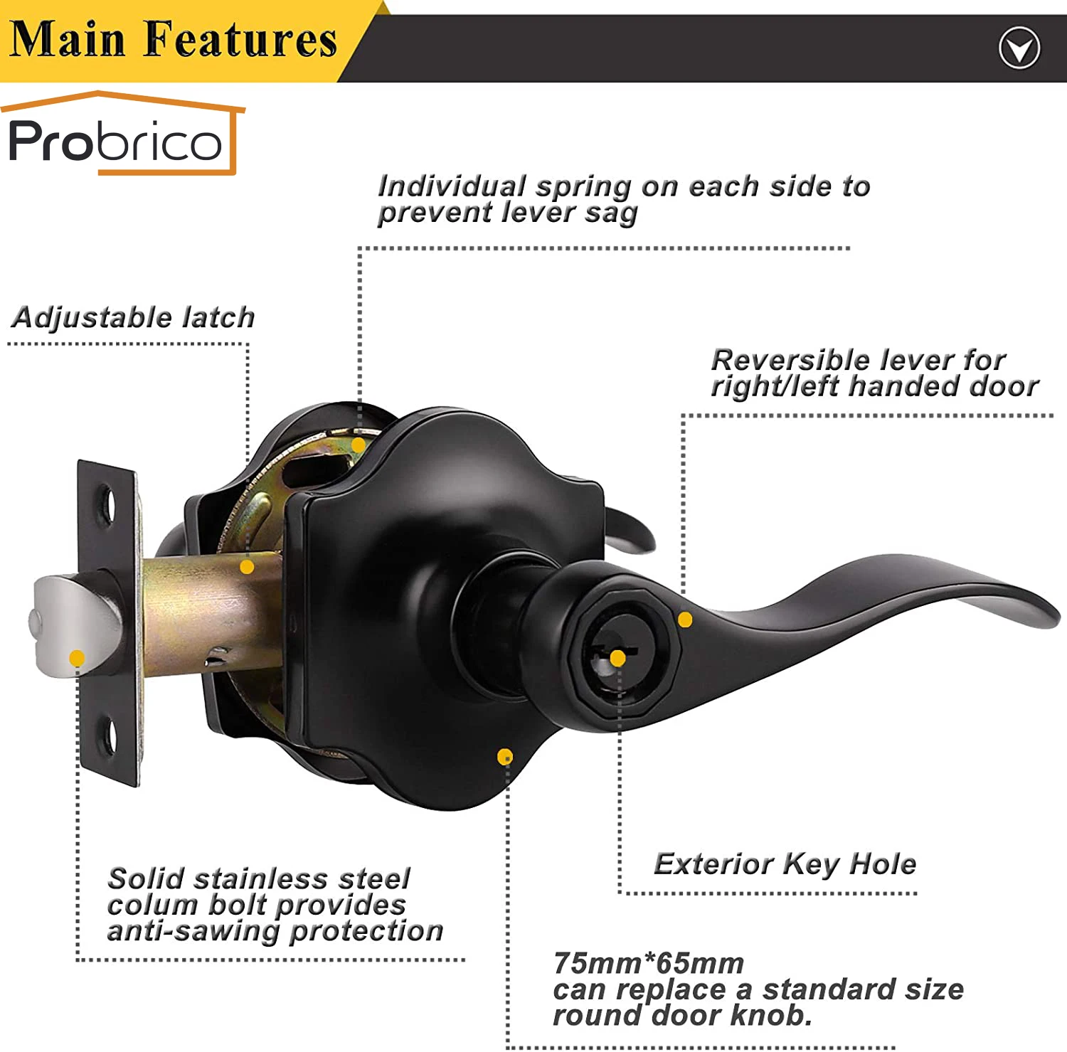 Probrico черные дверные ручки вход/конфиденциальности рычаг волна стиль с Camelot