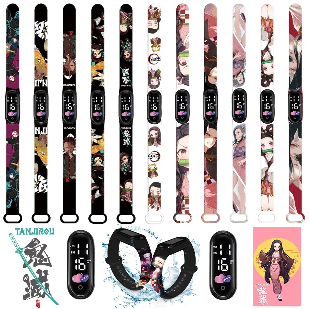 

Demon Slayer children's watches Anime action figure Printing Silicone Sports LED waterproof electronic watch kids birthday gifts