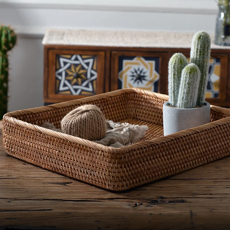 

Pure Handmade Toy Basket Rattan Storage Basket Double Sided Handle Storage Items Multi-scene Suitable For Decorative Baskets