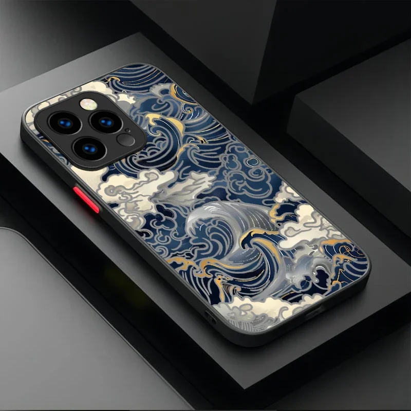 Фото Чехол для iPhone 16, 15, 14, 13, 12, 11 Pro Max X XR XS 7 8 Plus SE 2020, японский Ukiyo-e Samurai Sea Wave, жесткий матовый противоударный чехол №5