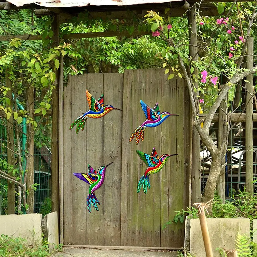 

Patio And Balcony Hummingbirds 3D 4PCS Home Decoration Hummingbird Outdoor Sculpture Iron Decors Fence Decoration