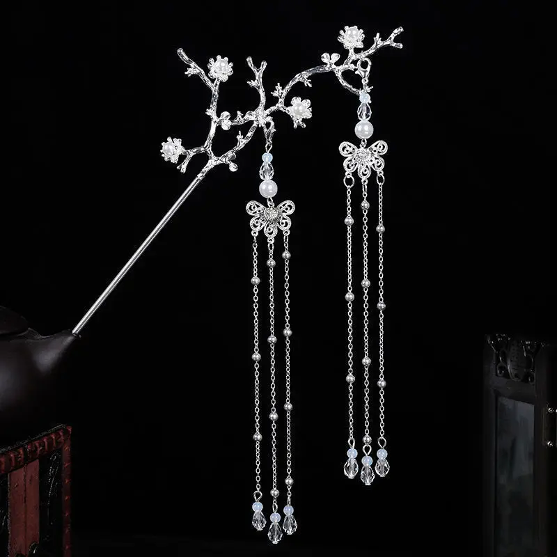 Китайская позолоченная шпилька Hanfu для волос в виде ветки антикварная длинная с