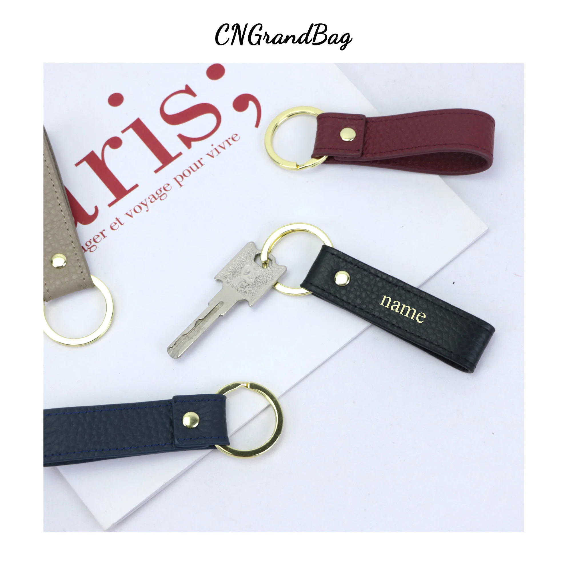 Free Customized Initial Letters Leather Keychain For Women Men High Grade  Key Ring  Car Key Pebble Pattern Key Holder