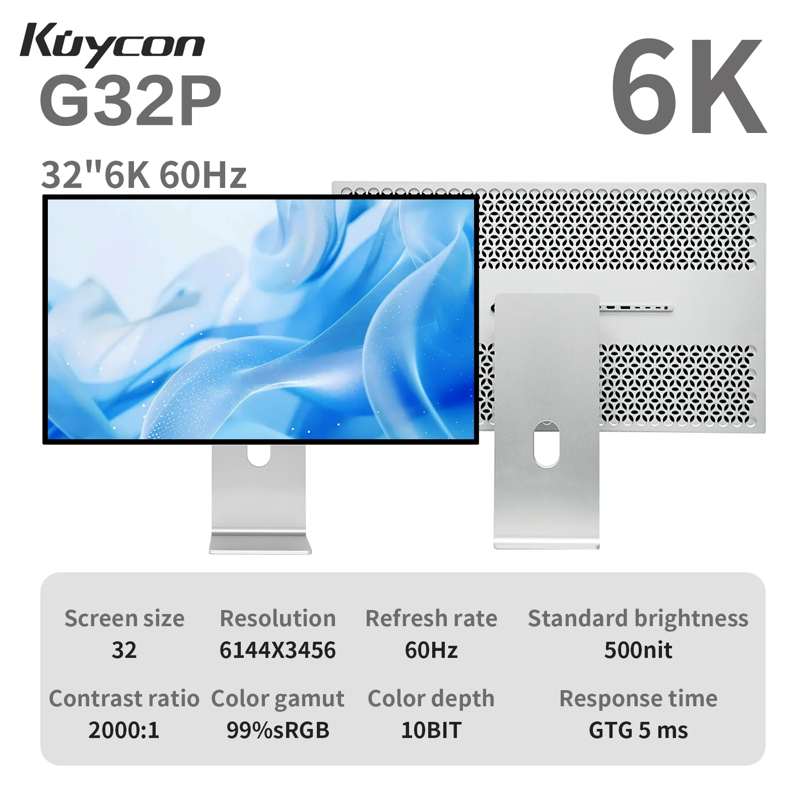 Монитор Kuycon G32P 32 дюйма, 6K UHD IPS, для ПК, 500 нит, контрастность 2000:1, экран для настольного ПК, 99% sRGB, алюминиевый сплав (art.: 3920d36309dc6) - 3920d36309dc6