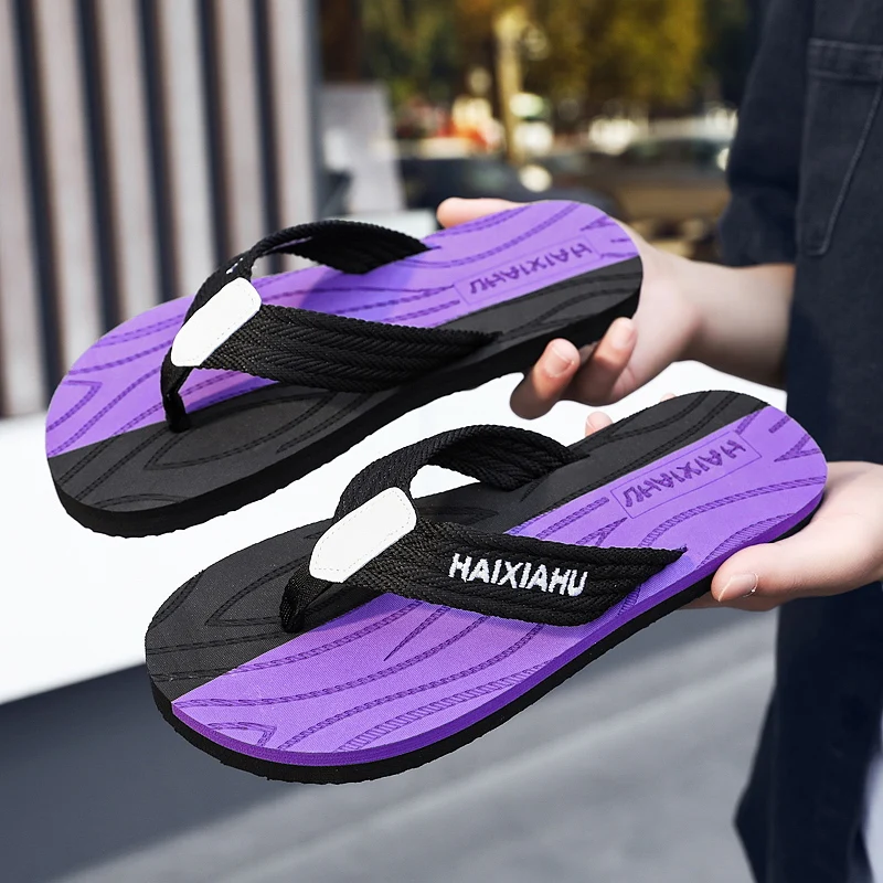 Brand Fashion Purple Flip Flops Man Summer Slip on Beach Shoes Casual Men Beach Slippers High Quality Outdoor Flip Flops Men