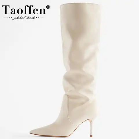 TAOFFEN/2023 г. Женские сапоги до колена из натуральной кожи, зимняя обувь пикантные вечерние сапоги на тонком каблуке Женская обувь, размер 34-43