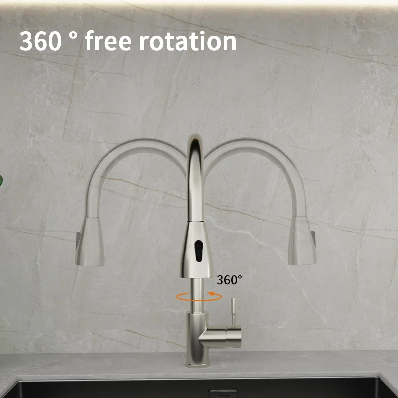 Черный Кухонный Смеситель Гибкий Выдвижной Двухрежимный Для Раковины Из