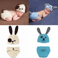 2pcsset baby cute dog crochet knit costume prop outfits photo newborn photography props infant hat girls boys clothes