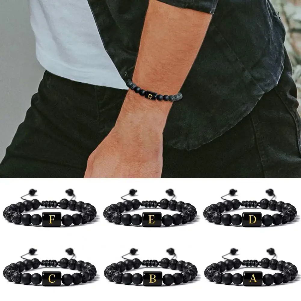 

Unisex Bracelet A-Z Letter Frosted Faux Stone Beads Adjustable Stress Relief Bracelet Fashion Jewelry