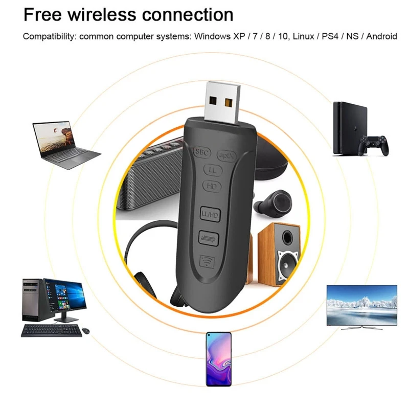 

H7JA Wireless Transmitter BT5.3 Adapter Built-in Antenna with 3.5mm AUX Cable USB 5V Power Supply APTX High Defination