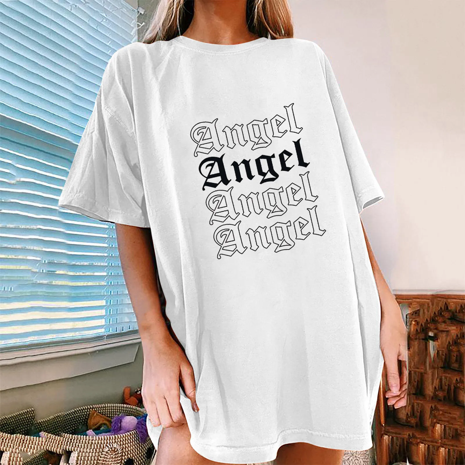 

Women T Shirt Oversized Fashion Loose Crew Neck Short Sleeve Summer Tops Vintage Print Blouse Streetwear Shirt for Women Dressy