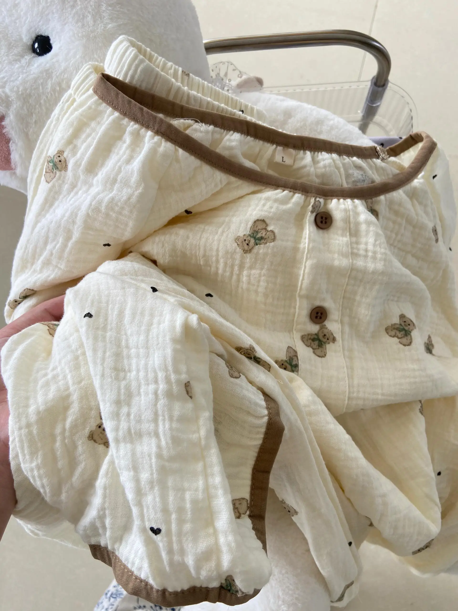 Милые пижамы из хлопковой пряжи с принтом медведя женские осенние новые брюки