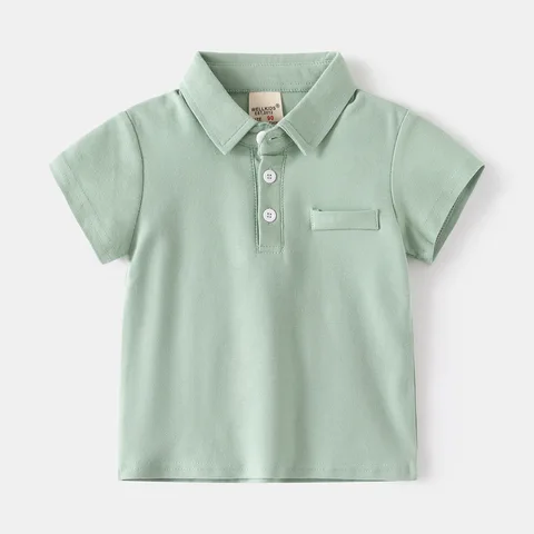 Однотонная хлопковая футболка с коротким рукавом для мальчиков, Детские повседневные рубашки-поло, летняя Корейская блузка с отложным воротником для маленьких девочек, Топ