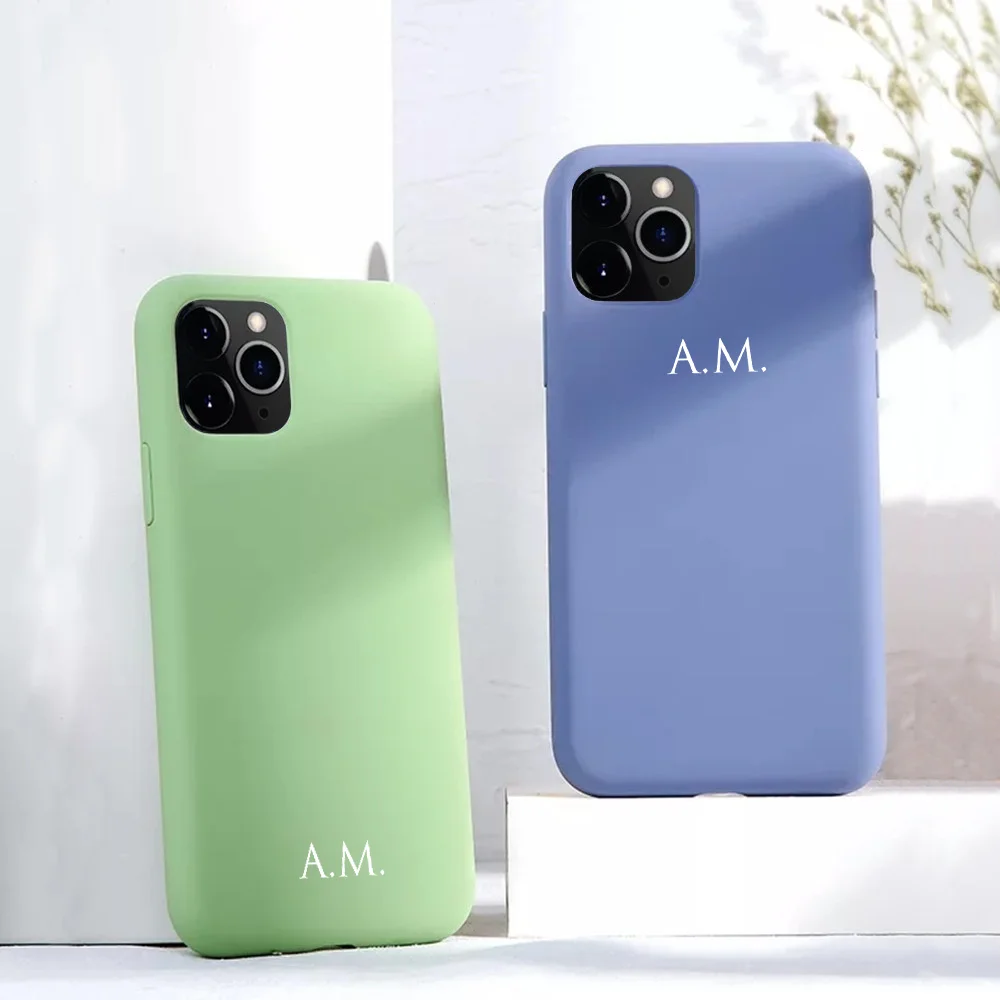 

Custom Name Initials Liquid Silicone Phone Case for iphone 13 Case 11 12 13 Pro Max 8 Plus SE 2020 Couple Gift Funda X XS XR 6 7