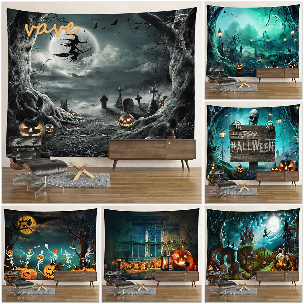 

Украшение для кладбища на Хэллоуин, настенный гобелен, ткань с принтом в стиле бохо, большой гобелен, эстетический декор для домашней комнат...