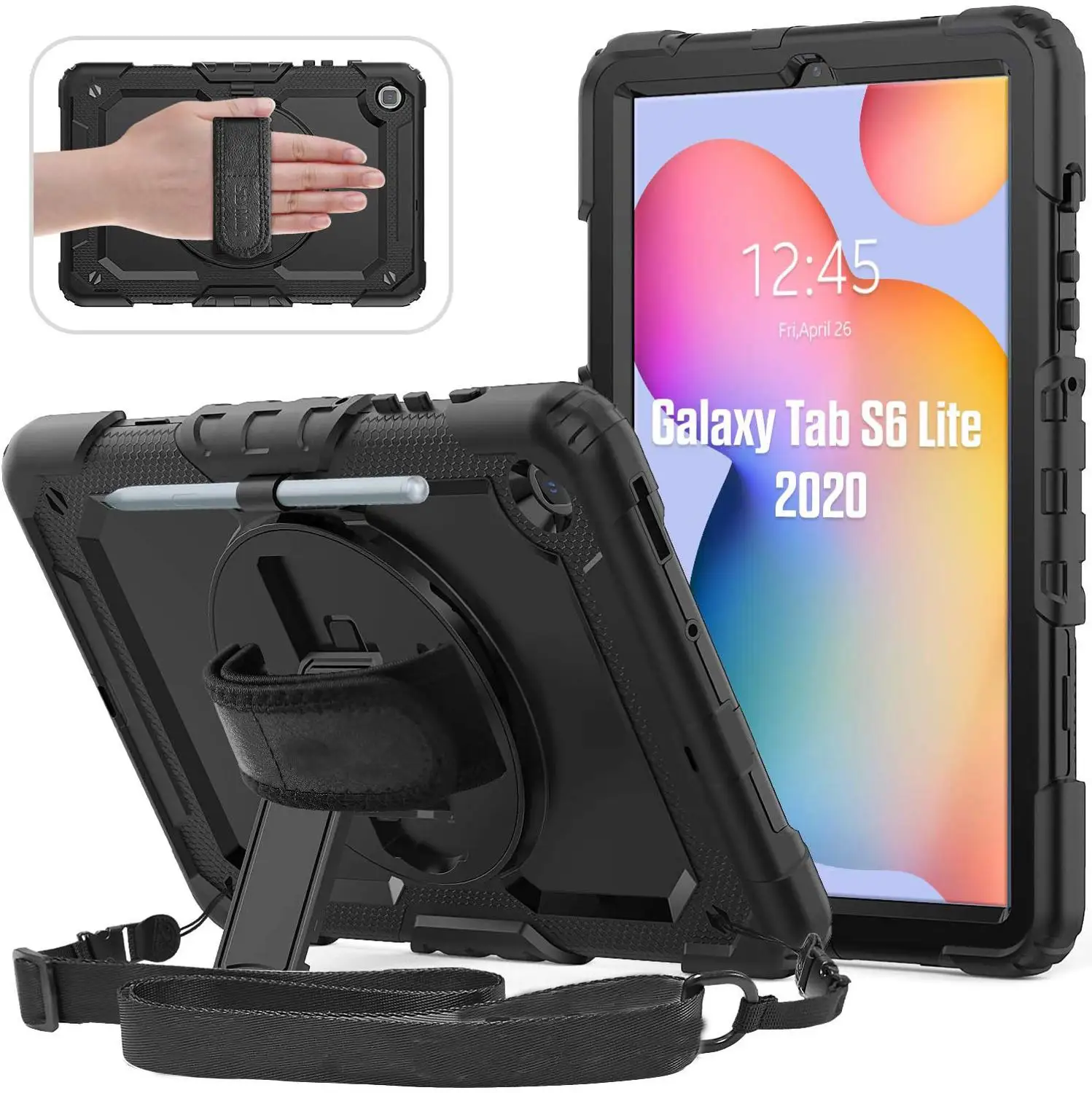 

Для Samsung Galaxy Tab S6 Lite Case 10,4 SM-P615 повышенной прочности, прочный Чехол, держатель для карандашей, чехол для планшета с ремешком на плечо