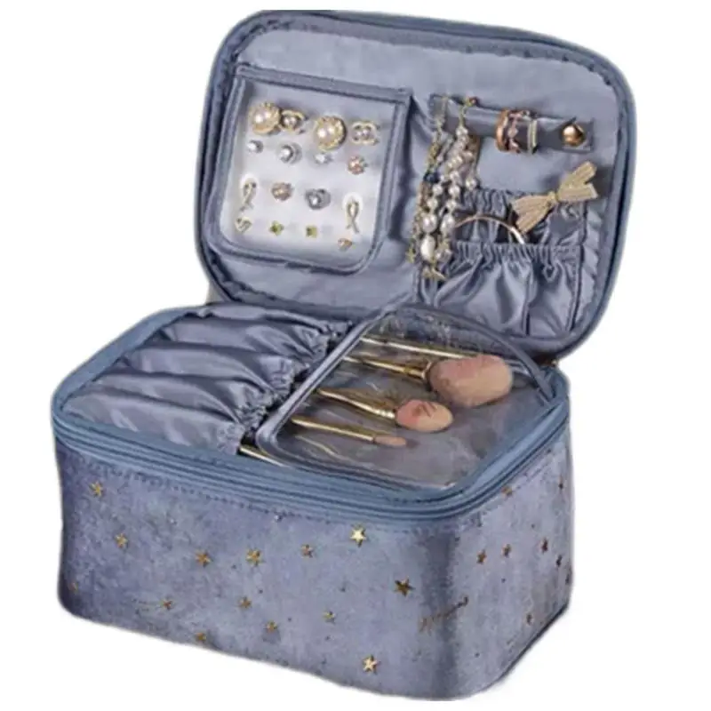 

Органайзер для косметики, большая бархатная сумка для макияжа с ручкой, портативный дорожный органайзер для аксессуаров, кисти для макияжа, помады