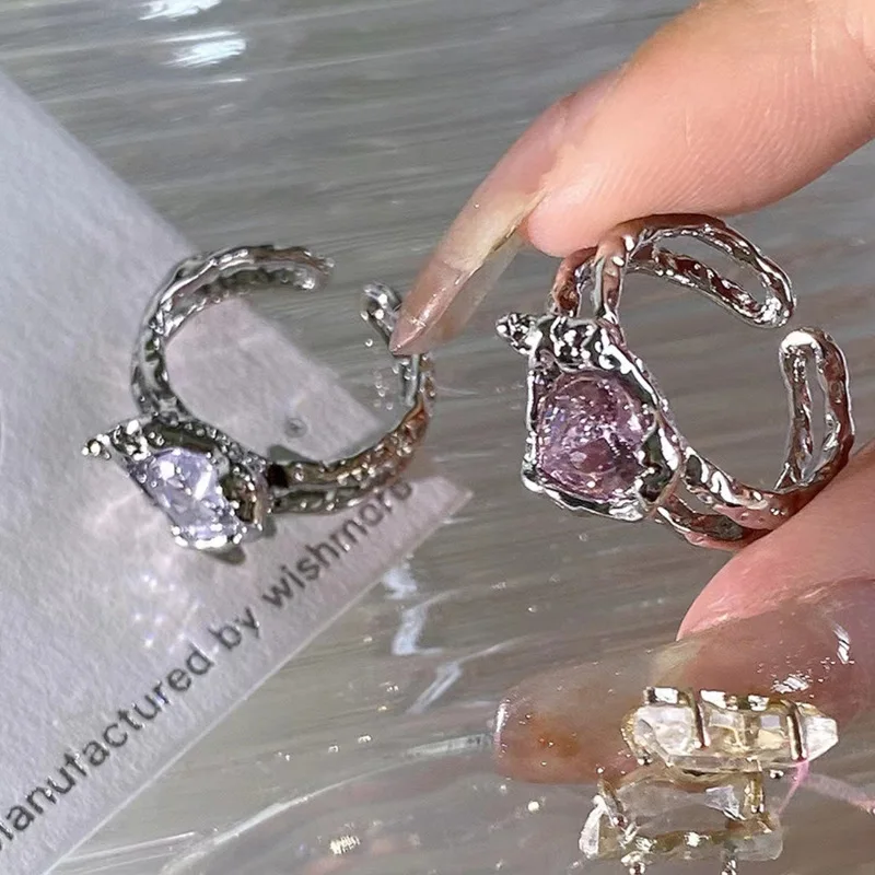 

Love pink diamond opening ring for women, adjustable niche fashion, high-end feeling, personalized ring