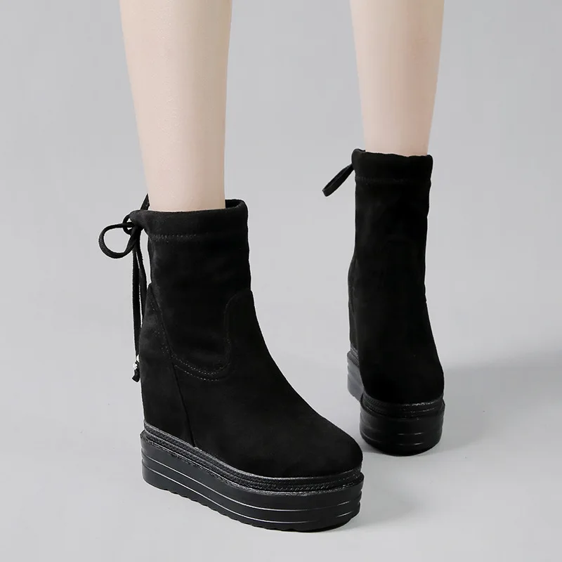 

Women's boots 2022 winter new high-heeled elastic wedge-heeled high-heeled high-heeled boots with thick bottom platform