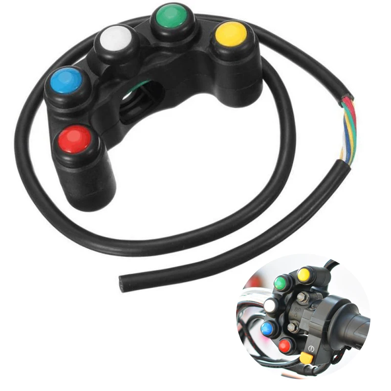 

Универсальные переключатели на руль мотоцикла, 5 кнопок, 22 мм, для гоночных велосипедов, аксессуары для мотоциклов