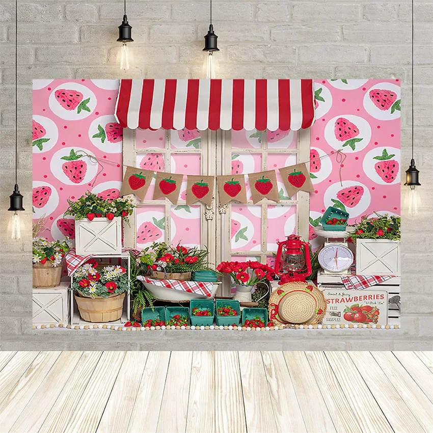 

Фон для фотографий Mehofond клубничный магазин подставка для фруктов шляпа корзина для девочек Дети День рождения фон для фотостудии баннер