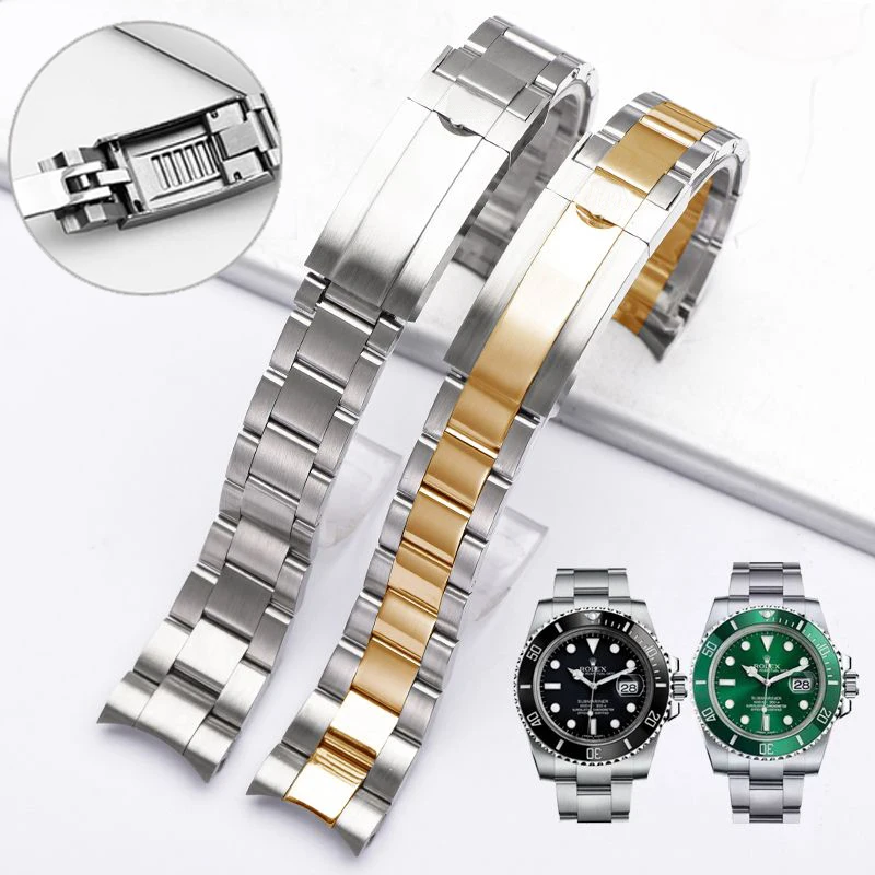 

904L Stainless Steel For Rolex SUBMARINER DAYTONA SUP GMT Men Fine-Tuning Pull Button Clasp Strap 20mm 21mm Watch Chain