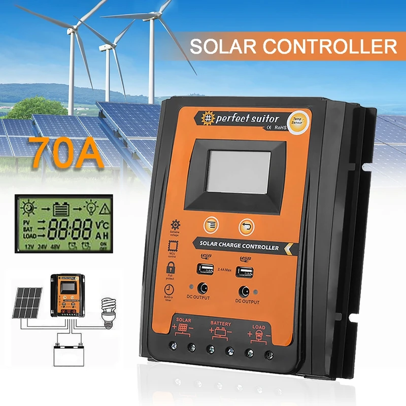 

PWM 12/24V 30/50/70A MPPT Solar Charge Controller Panel Battery Regulator Dual USB 5V LCD Display