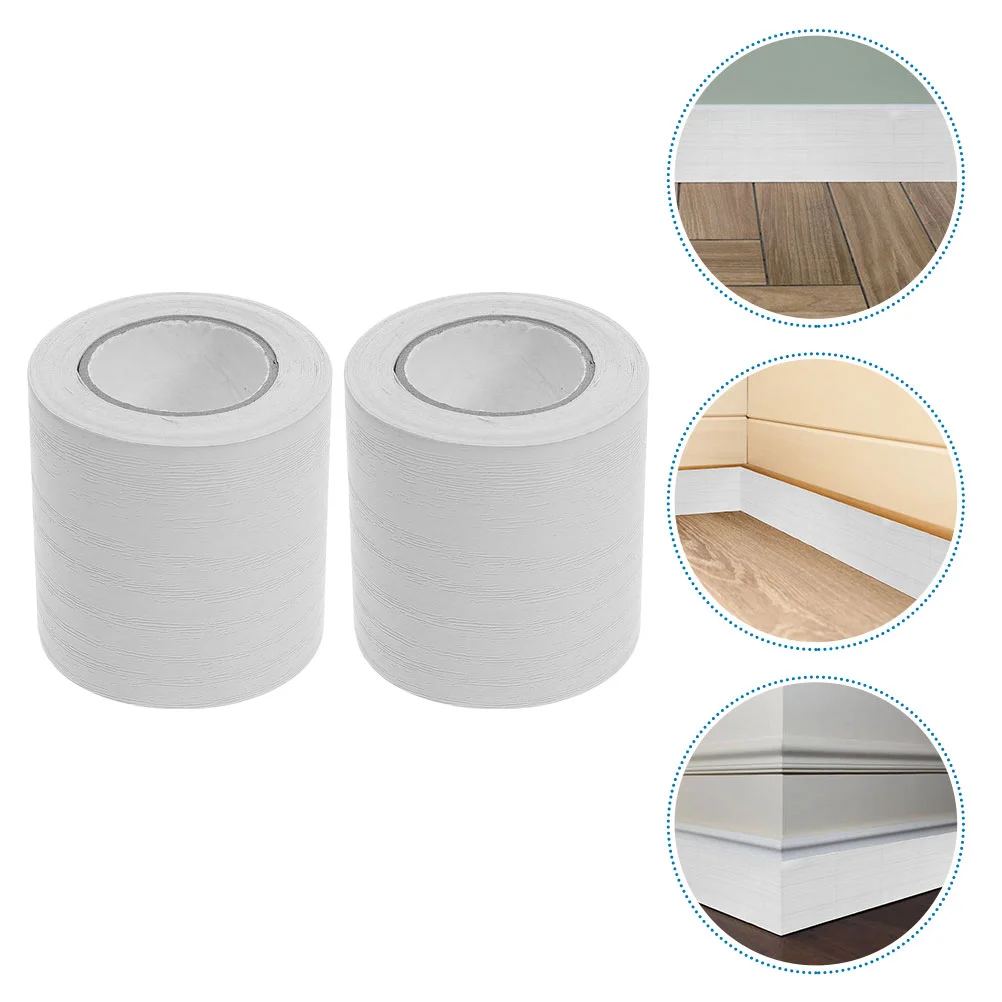

2 Rolls Molding Stickers Self-adhesive Baseboard Trim Background Floor Corner Skirting Board(5m)