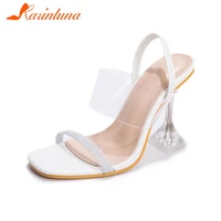 karinluna brand new 2022 women sandals strange high heels pvc elastic open rome sandals concise sexy party club shoes lady