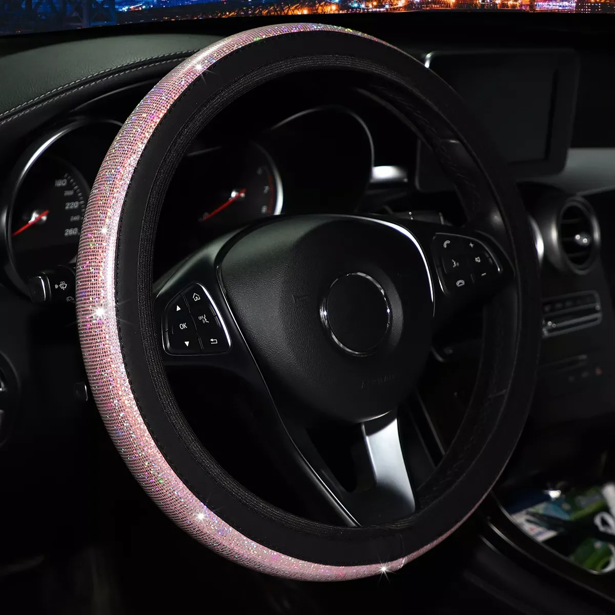 

Universal Car Steering Wheel Cover PU Leather Rhinestones Imitation Diamond Wheel Case Auto Interior Decor Car Styling