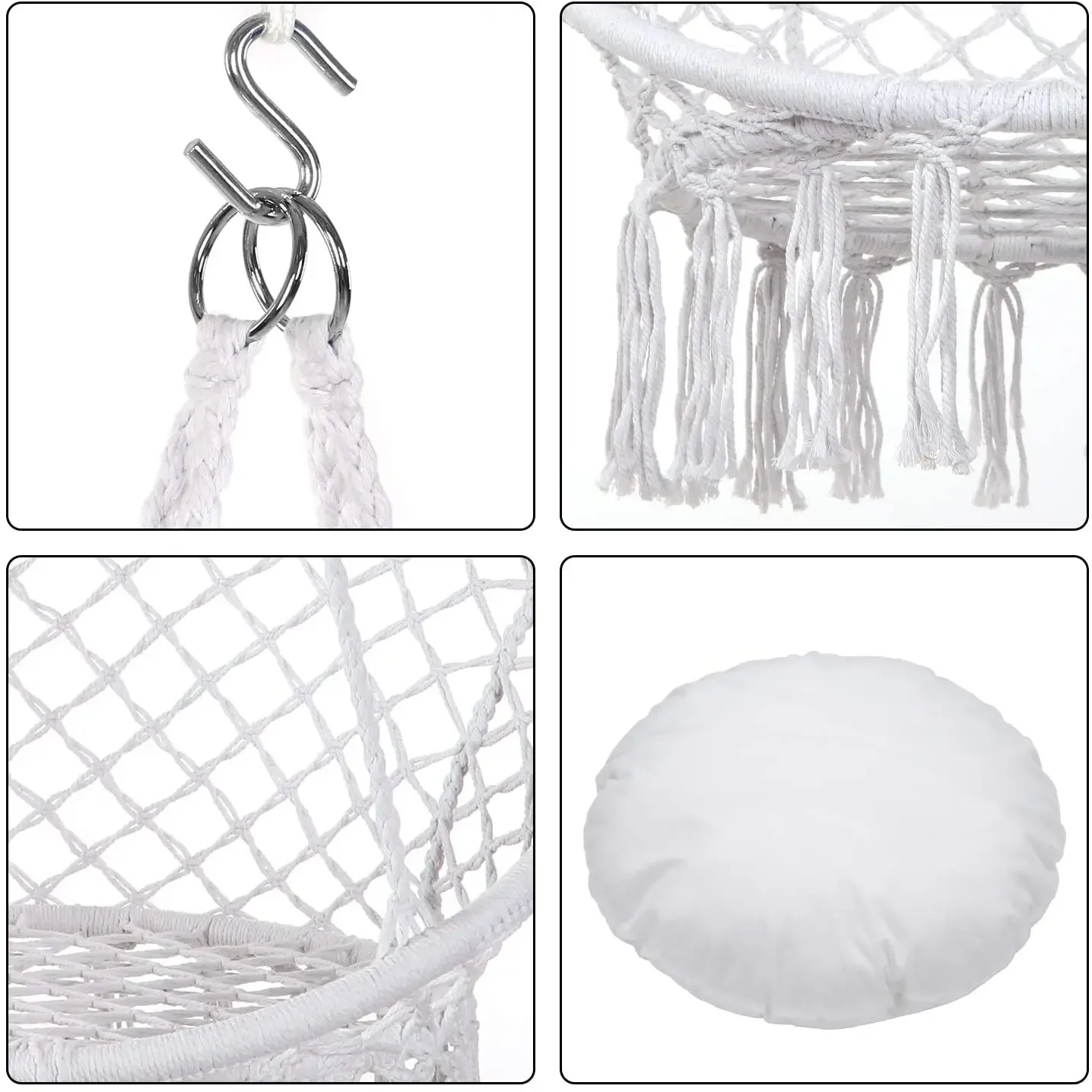 Фото Подвесное кресло-гамак Woqi Outdoor Macrame белого цвета круглой формы для сада, веранды №4