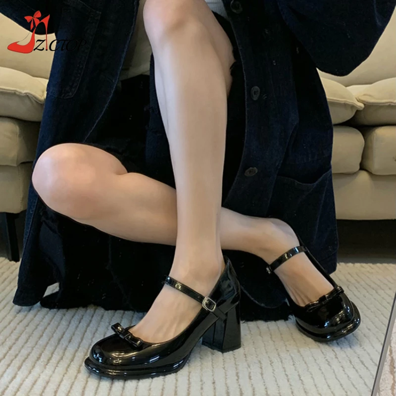 Туфли-лодочки женские из лакированной кожи милые туфли на толстом каблуке с