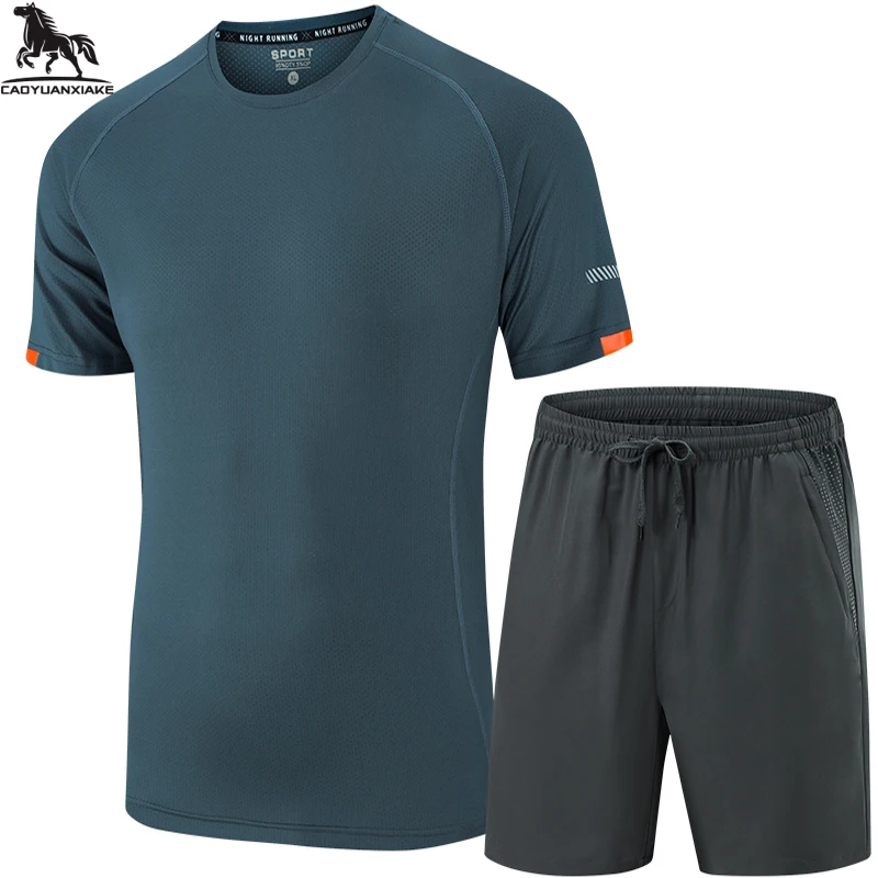 

Tracksuit men Set 6XL 7XL 8XL 9XL Men's 2 pieces Sets Summer New casual Clothing Fitness Tracksuits Pure color Short Sleeve Set