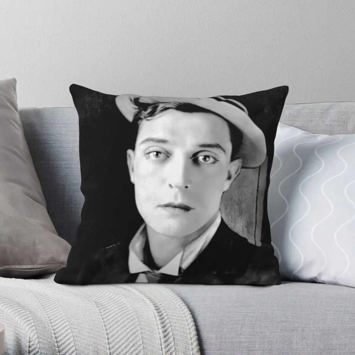 

Квадратная наволочка Buster Keaton из полиэстера и льна, бархатная Декоративная Наволочка на диванную подушку с узором на молнии